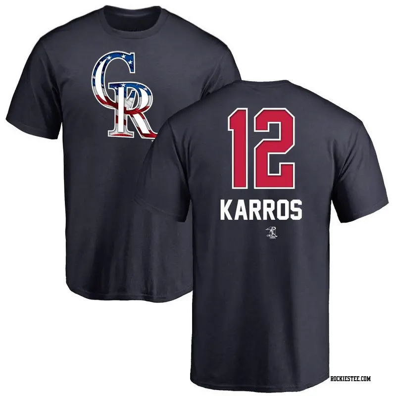 Men's Colorado Rockies ＃12 Kyle Karros Navy Name and Number Banner Wave T-Shirt