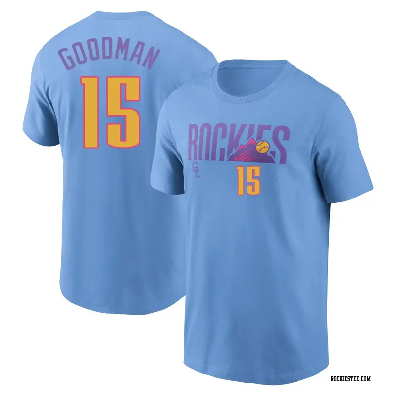 Men's Colorado Rockies ＃15 Hunter Goodman Light Blue 2025 City Connect Fuse Name & Number T-Shirt