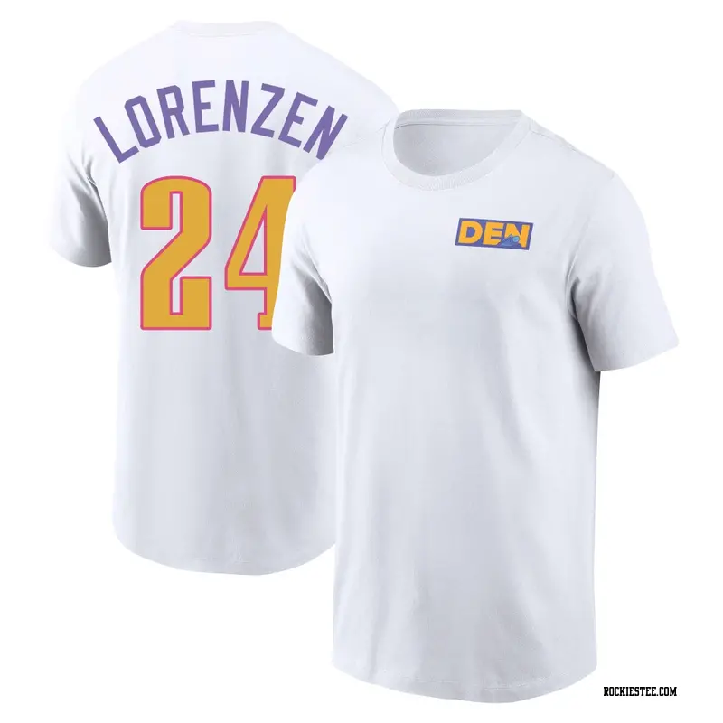 Men's Colorado Rockies ＃24 Michael Lorenzen White 2025 City Connect Graphic Name & Number T-Shirt