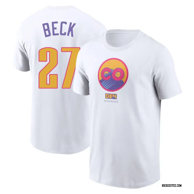 Men's Colorado Rockies ＃27 Jordan Beck White 2025 City Connect Name & Number T-Shirt