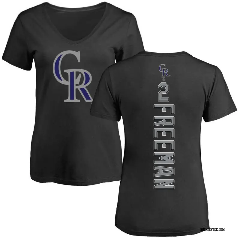 Women's Colorado Rockies ＃2 Tyler Freeman Black Backer Slim Fit T-Shirt