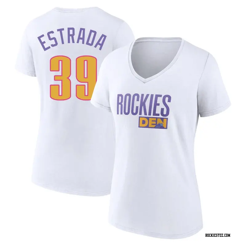 Women's Colorado Rockies ＃39 Thairo Estrada White 2025 City Connect Wordmark Name & Number T-Shirt