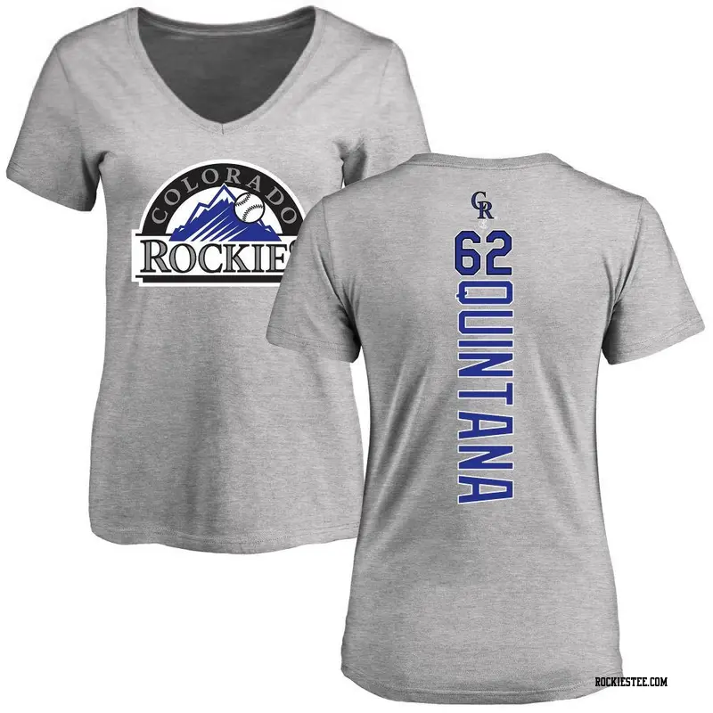Women's Colorado Rockies ＃62 Jose Quintana Ash Backer Slim Fit T-Shirt